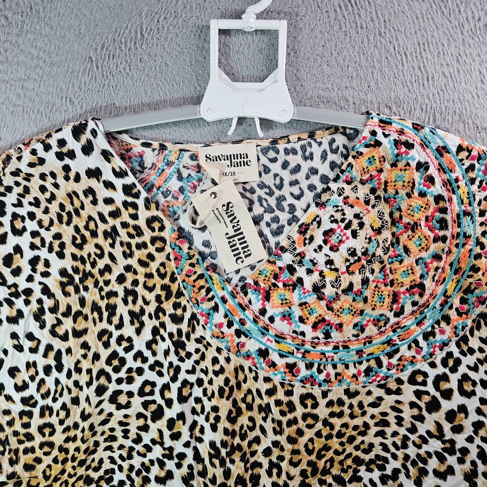 NEW Savanna Jane Embroidered Poncho Top Women 1X 2X Tiger Print Comfy